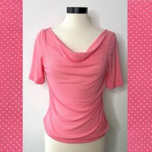 VTG Y2K 90s Liz Claiborne Pink Polka Dot Full Length Cowl Top Blouse